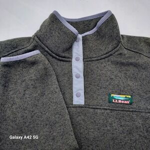 LLBean Women's Gray Fleece Pullover Snap Neck Sweater Jacket L Petite